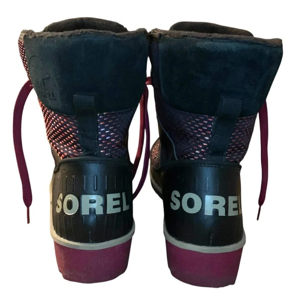 Sorel Tivoli II Boots Women Black Pink Plaid Waterproof Apres Ski‎ Fleece M